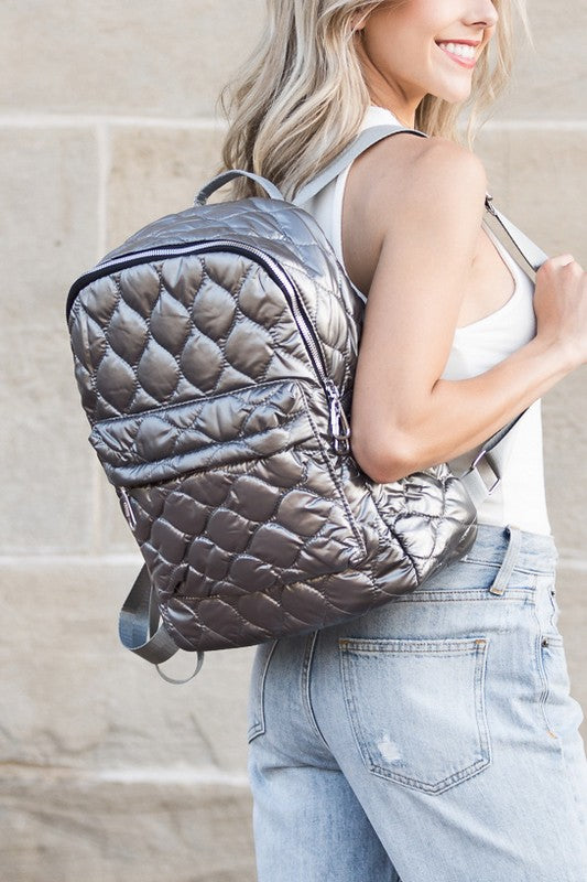 Bags: Jade Metallic Puffer Backpack
