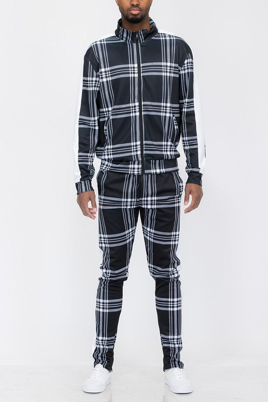 Mens: PLAID CHECKERED FULL ZIP TRACK PANTS SET