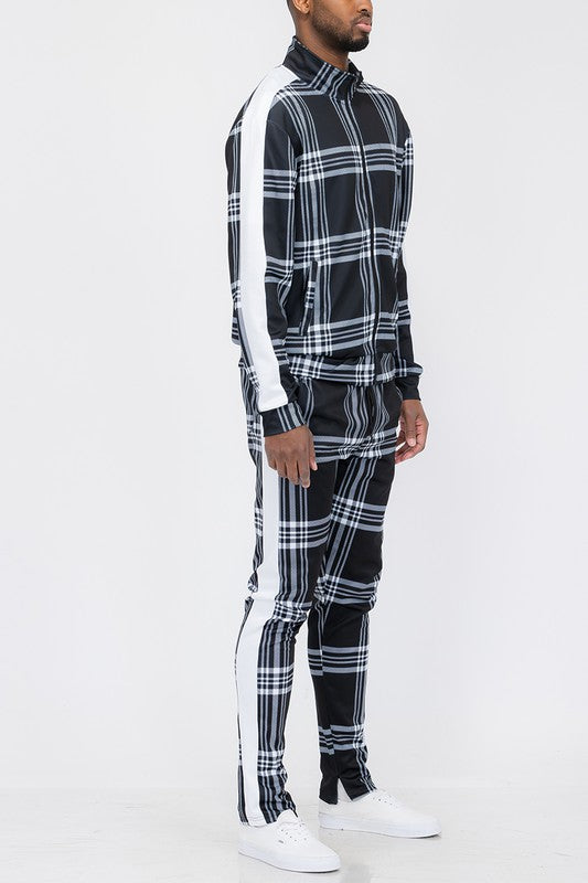 Mens: PLAID CHECKERED FULL ZIP TRACK PANTS SET