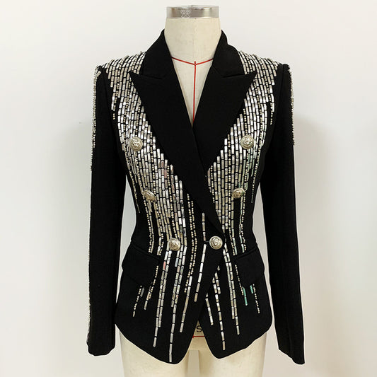 Jacket: Rhinestone Slim Fit Double Breasted