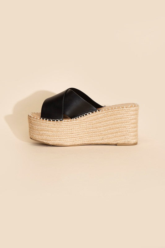 Shoes: PARTNER-S RAFFIA PLATFORM SLIDES