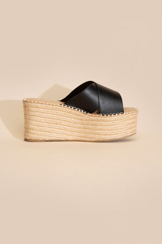 Shoes: PARTNER-S RAFFIA PLATFORM SLIDES