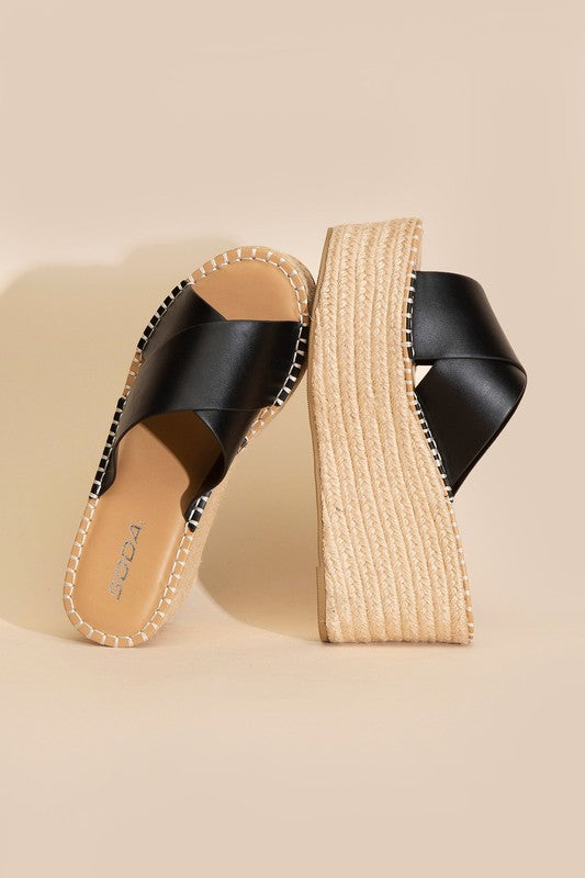 Shoes: PARTNER-S RAFFIA PLATFORM SLIDES