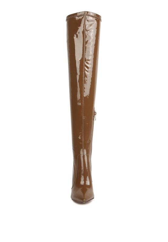 Shoes: NOIRE THIGH HIGH LONG BOOTS IN PATENT PU