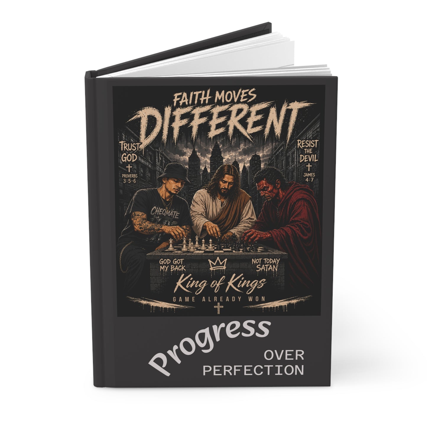 Faith Moves Different Hardcover Journal — "Progress Over Perfection" Christian Inspirational Notebook
