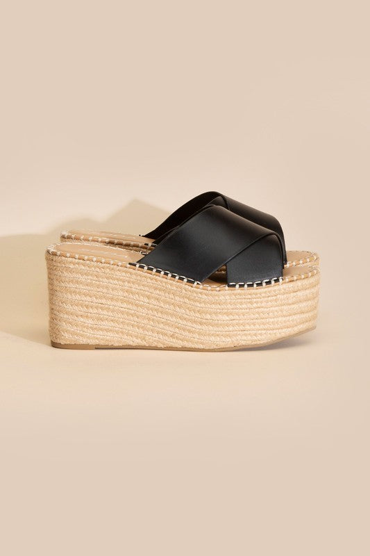 Shoes: PARTNER-S RAFFIA PLATFORM SLIDES