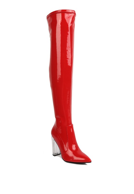 Shoes: NOIRE THIGH HIGH LONG BOOTS IN PATENT PU