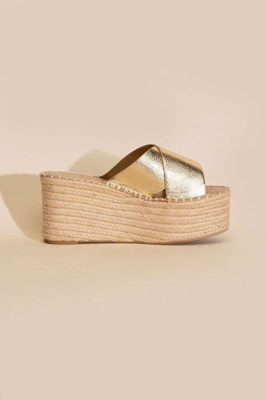 Shoes: PARTNER-S RAFFIA PLATFORM SLIDES