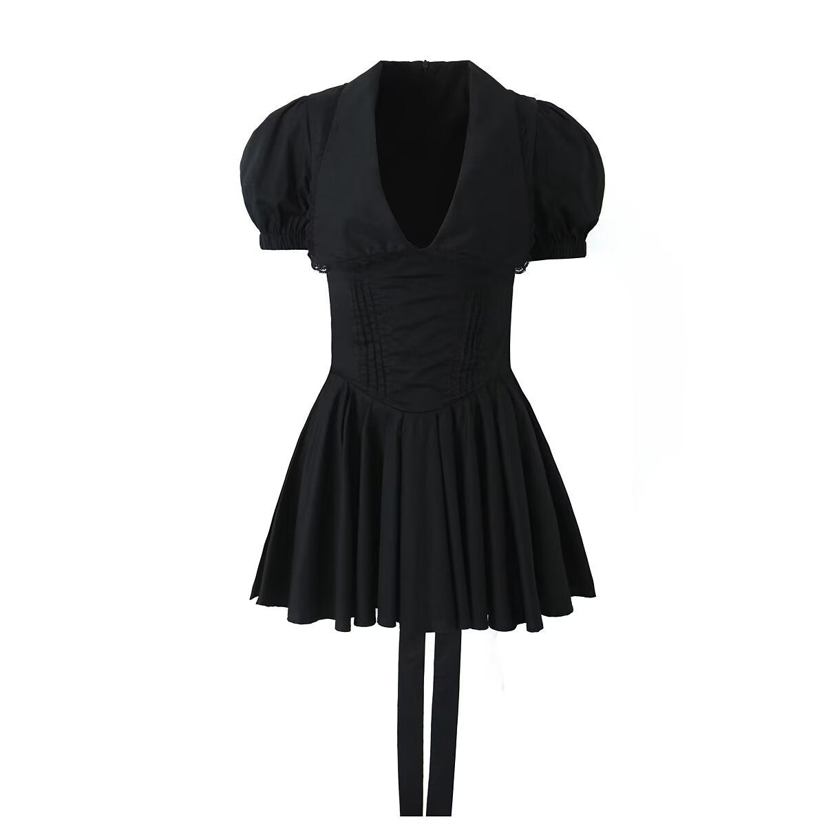 Spring Two Color Lace up Peter Pan Collar Lace Stitching Dress