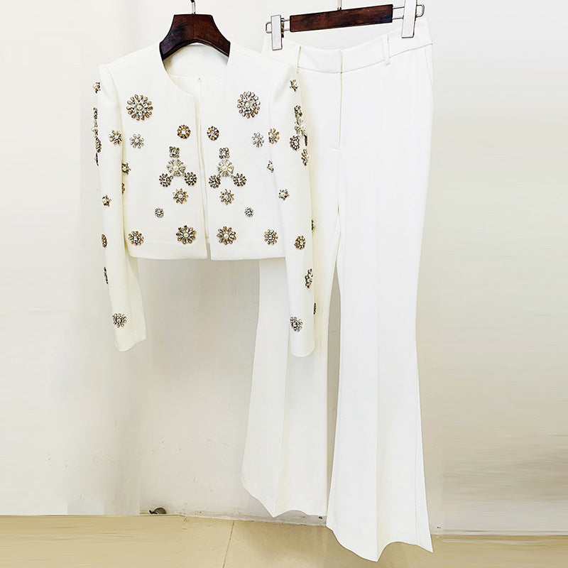 Two Piece Set: Beaded Jacket w/ Split Flared Pants