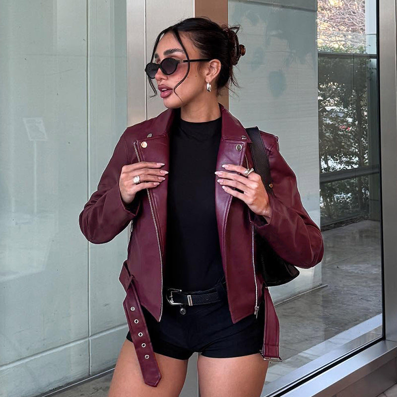 Jackets: Retro Elegant Leather Slim Jacket