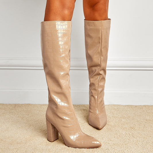 Shoes: Pointed Toe Chunky Heel over the Knee Boots