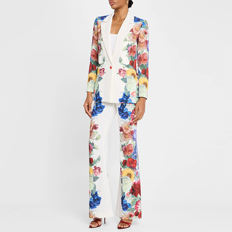 Two Piece Sets: Floral Blazer Two Piece Set