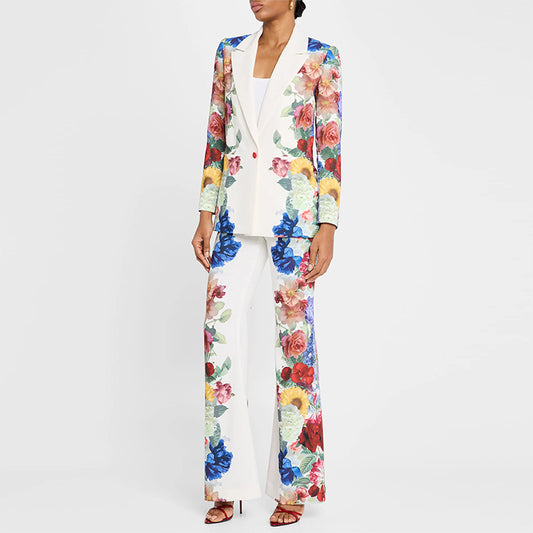 Two Piece Sets: Floral Blazer Two Piece Set
