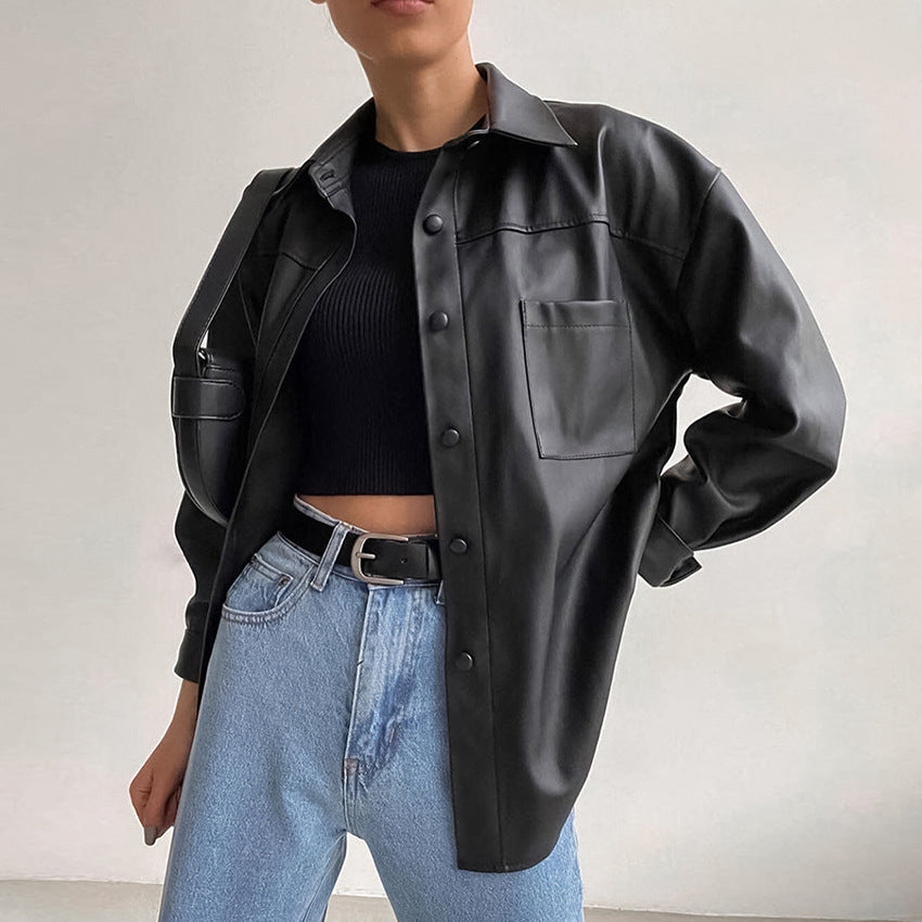 Tops: Black Leather Shirt