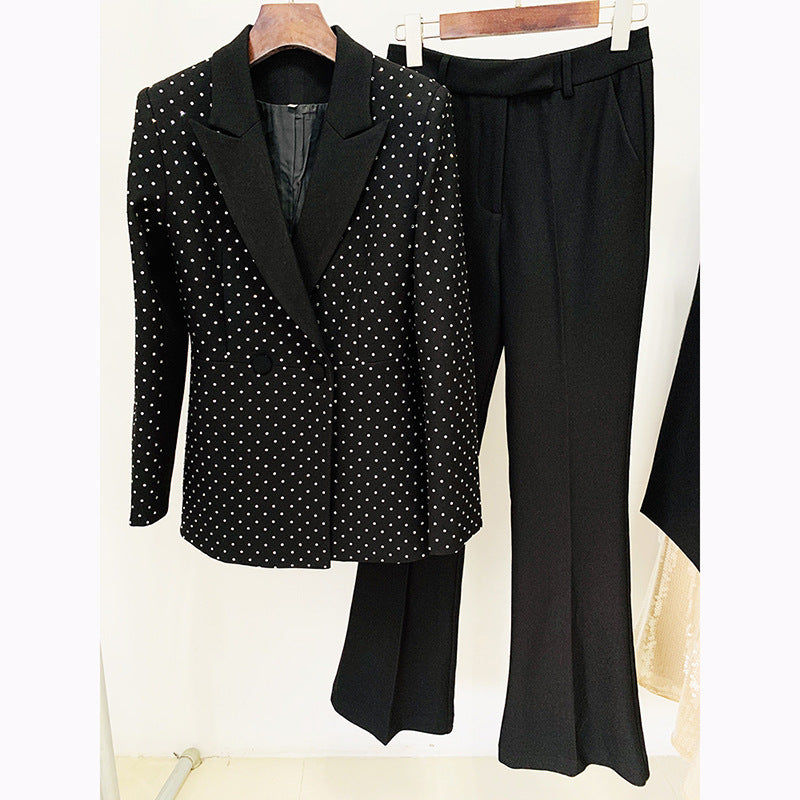 Star Rhinestone Blazer Bootcut Pants Suit Two Piece Set
