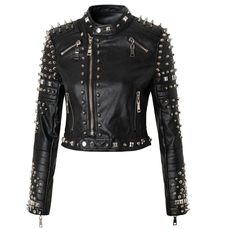 Jackets: Leather Personalized Punk Printed Rivet Coat