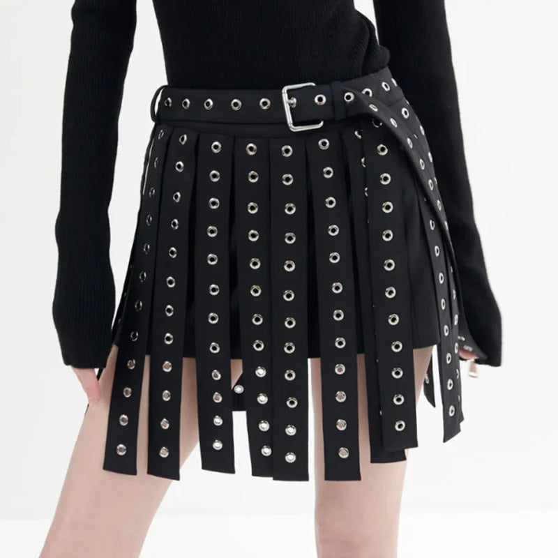 Skirts: Buckle Decoration Asymmetric Skirt
