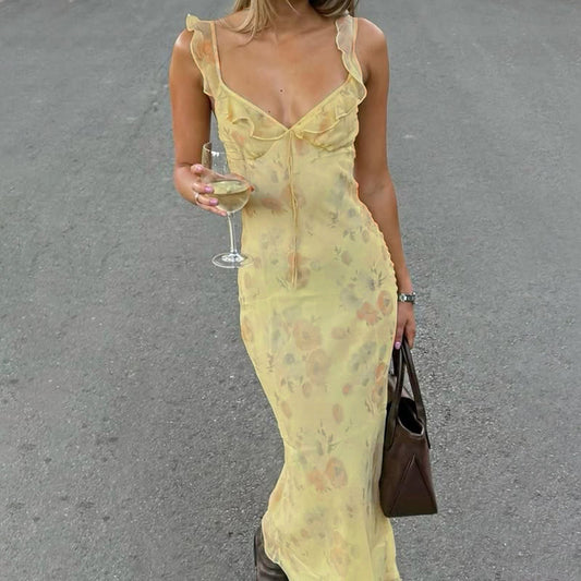 Dresses:Floral Strap Maxi Dress