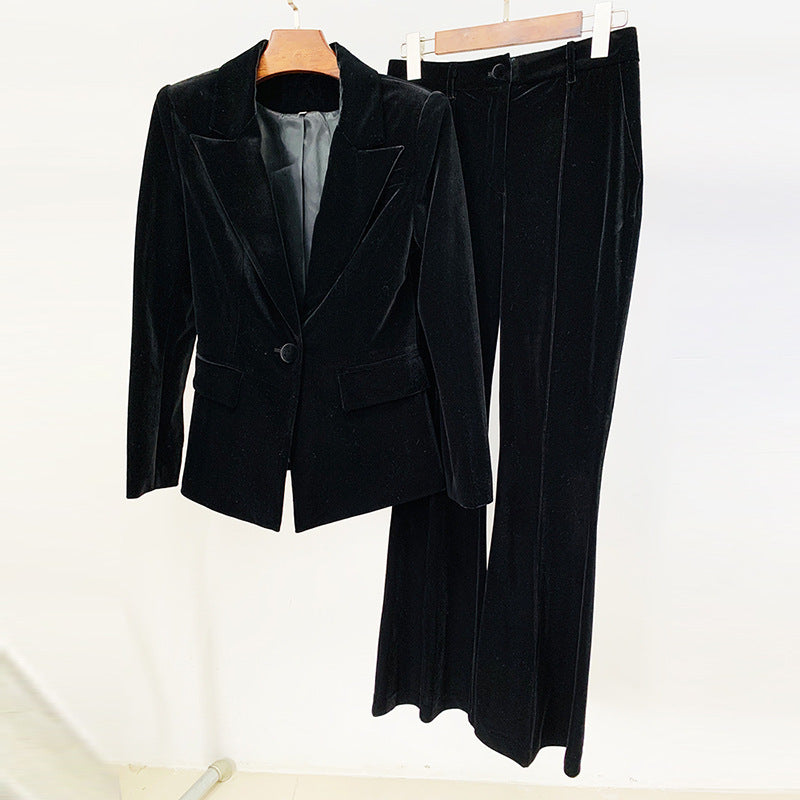 Suits: Autumn Winter Women One Button Pleuche Blazer