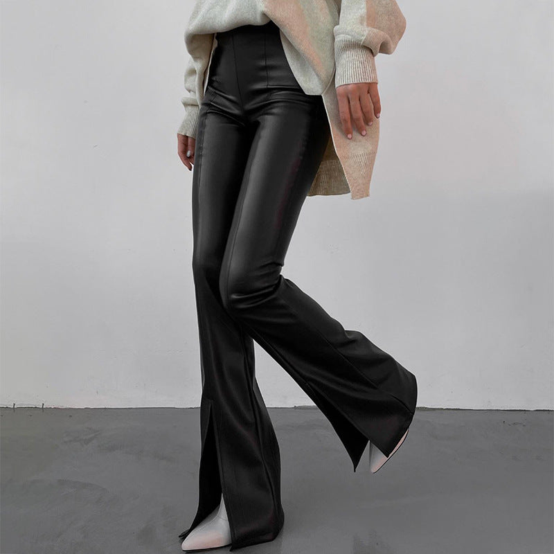 Pants: Flared Leather Pants