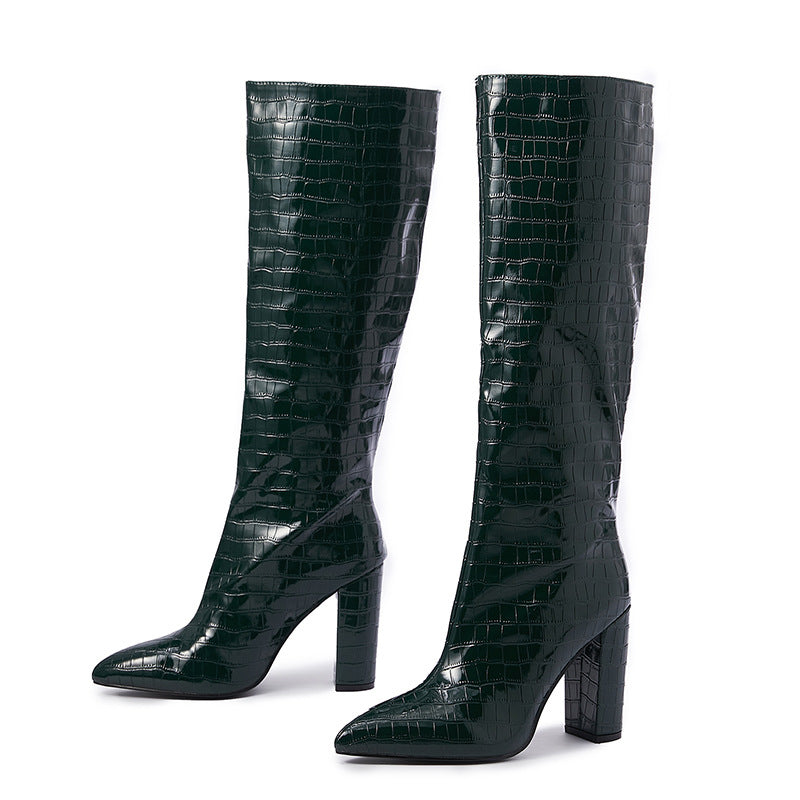 Shoes: Pointed Toe Chunky Heel over the Knee Boots