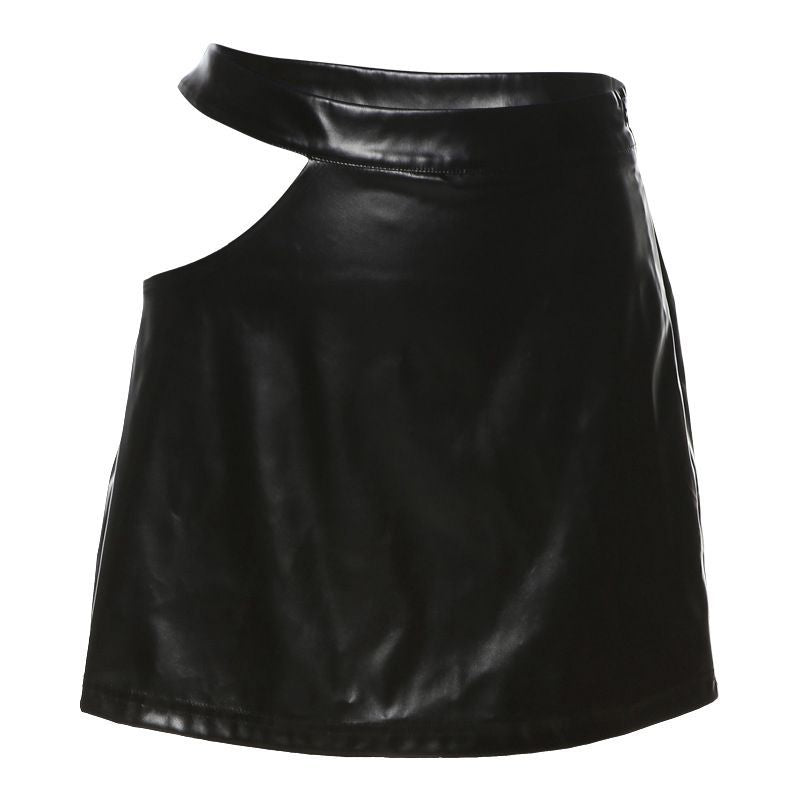 Skirts: Hollowed out High Waist Leather skirt