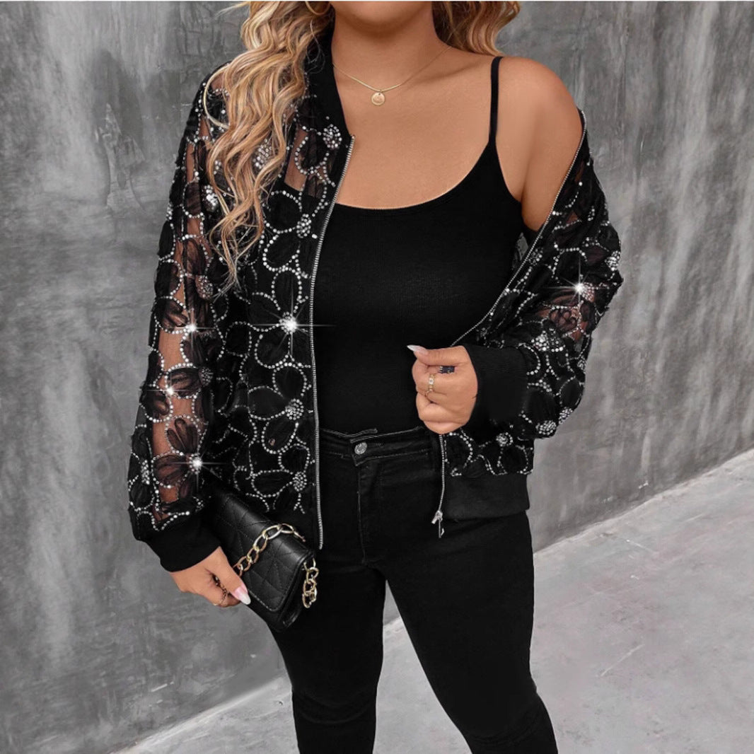 Plus Size: Sequin Floral Cardigan