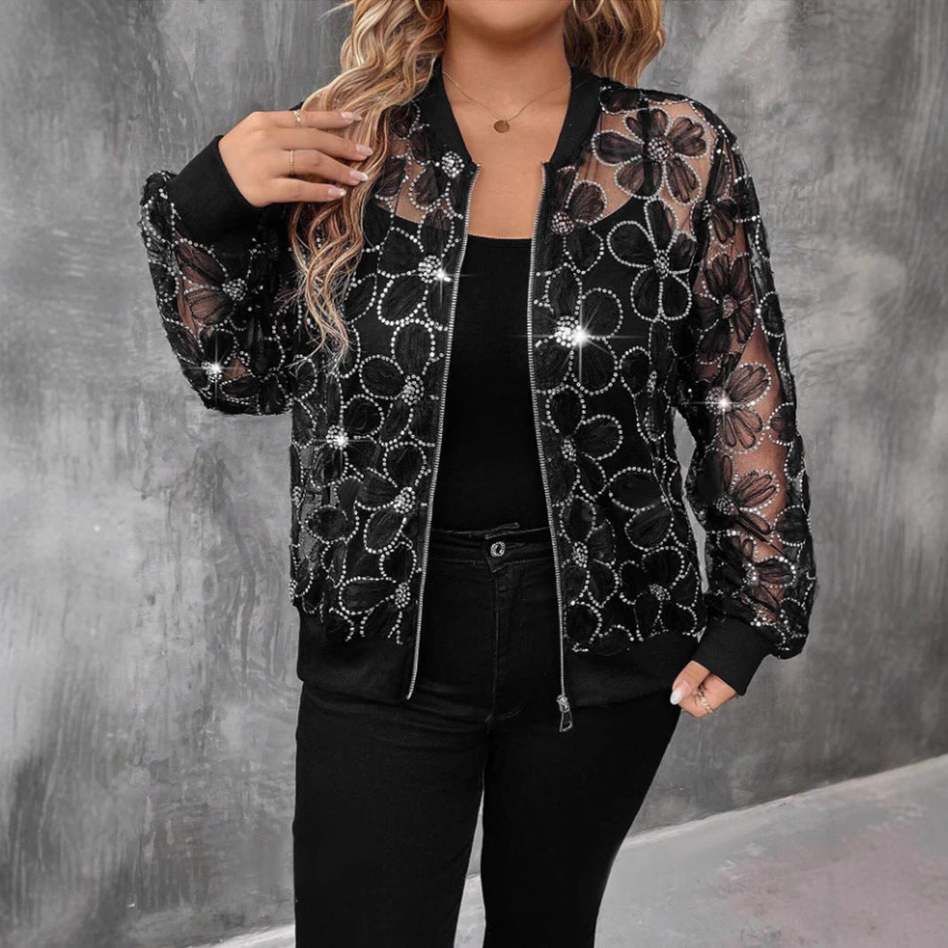 Plus Size: Sequin Floral Cardigan