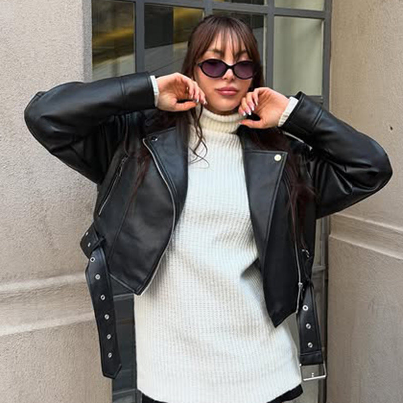 Jackets: Retro Elegant Leather Slim Jacket