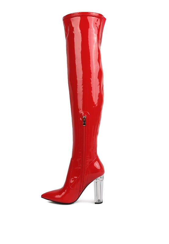 Shoes: NOIRE THIGH HIGH LONG BOOTS IN PATENT PU