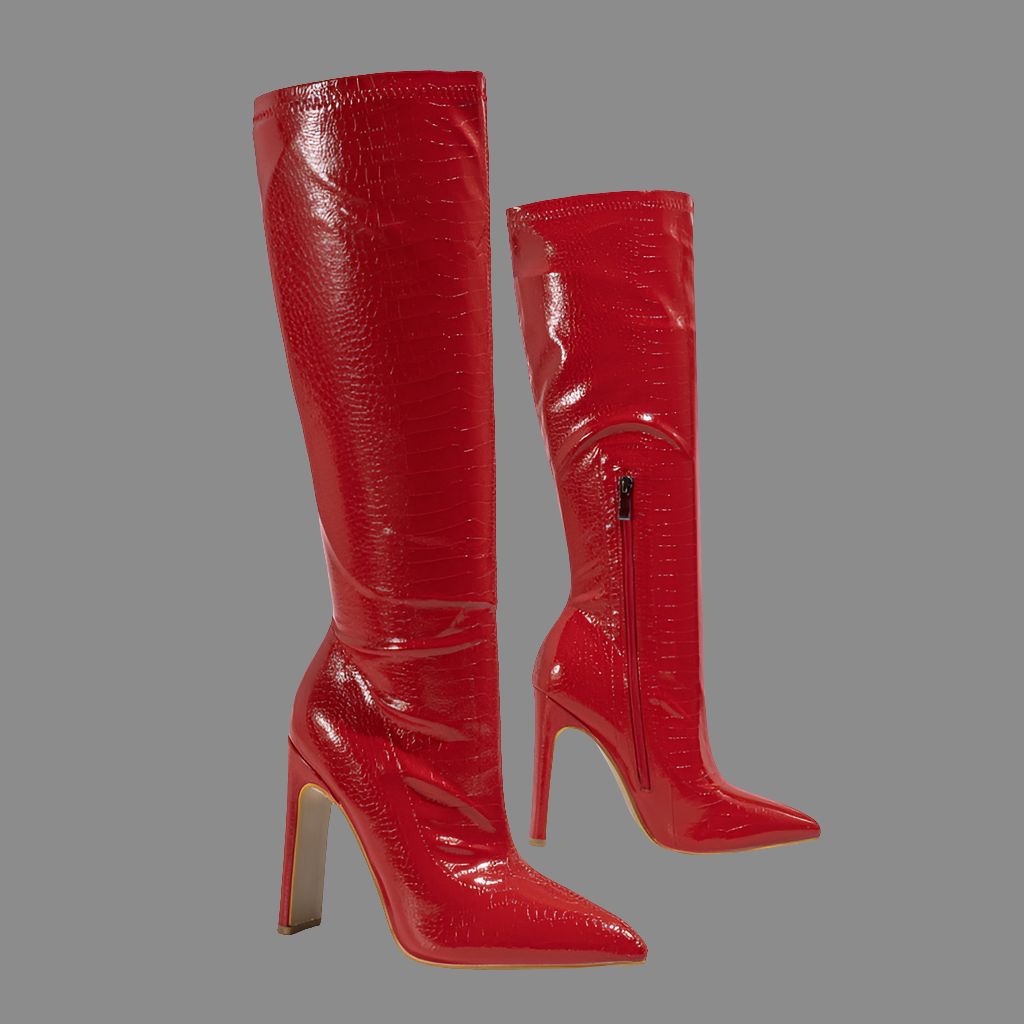 Shoes: Thick Heel Asymmetric Stone Pattern Pointed Toe Boots