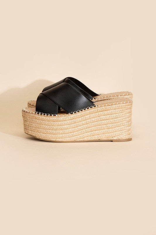 Shoes: PARTNER-S RAFFIA PLATFORM SLIDES