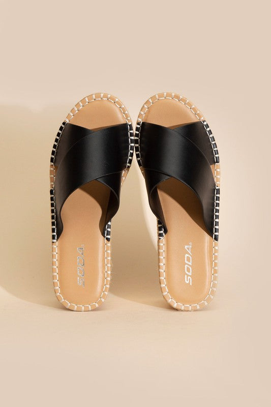 Shoes: PARTNER-S RAFFIA PLATFORM SLIDES