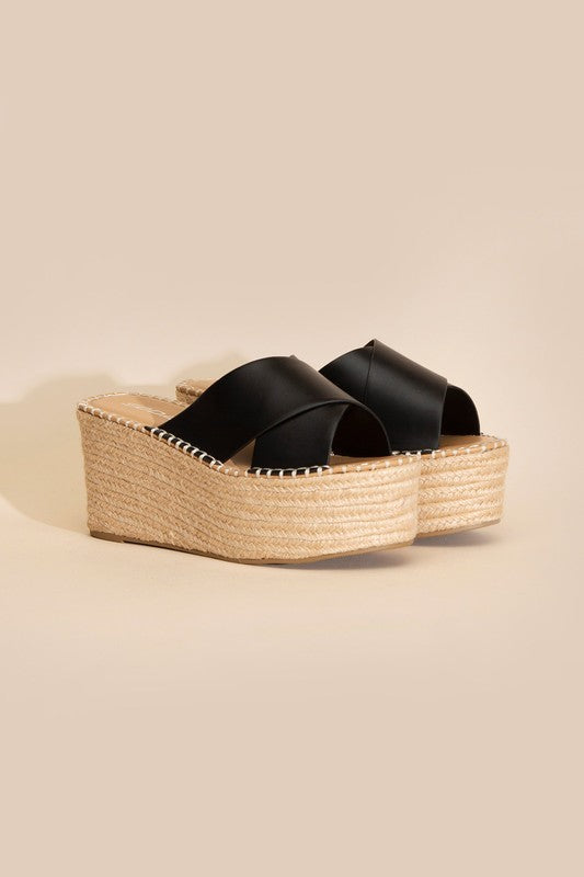 Shoes: PARTNER-S RAFFIA PLATFORM SLIDES