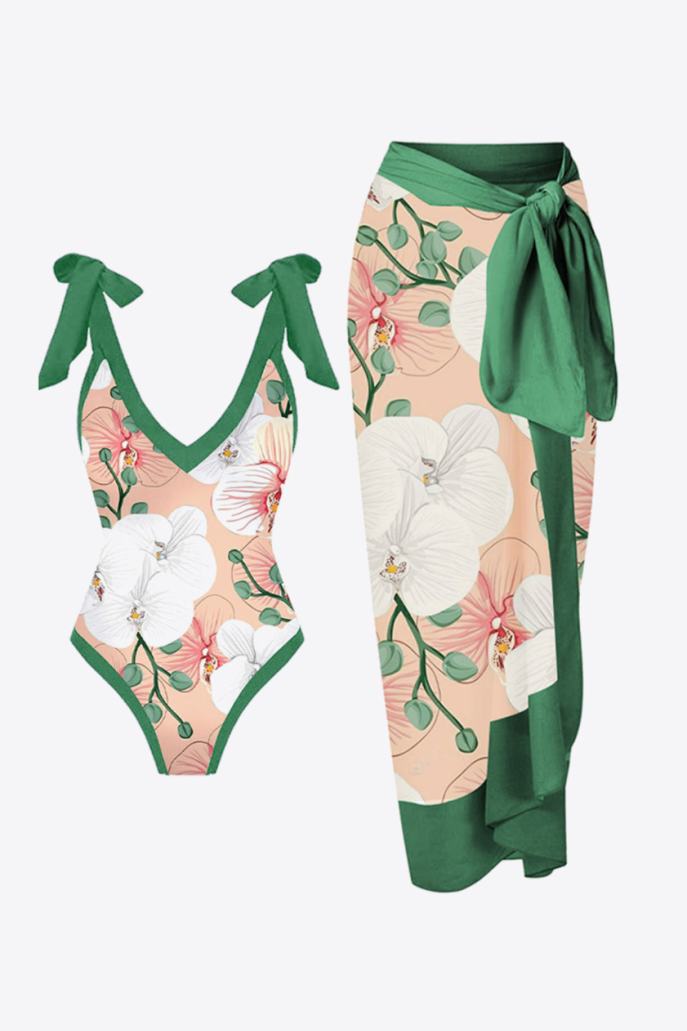 Swimwear: Floral V-Neck Two-Piece Swim Set