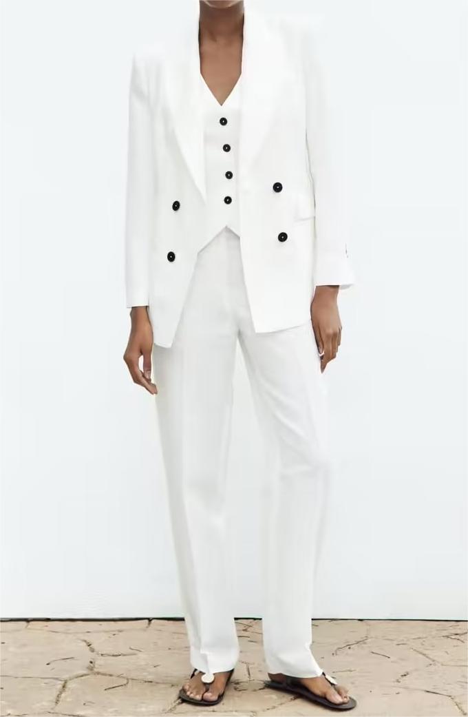 Suits: Silk Satin Texture Long Blazer Suit