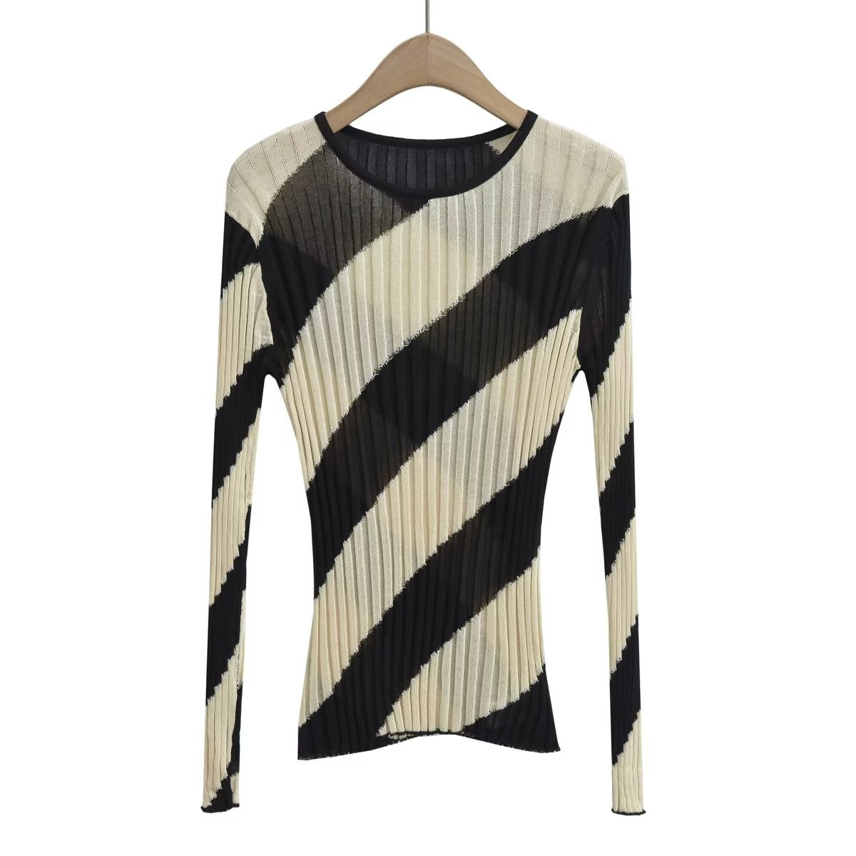 Tops: Contrast Color Bottoming Slim Sweater Women