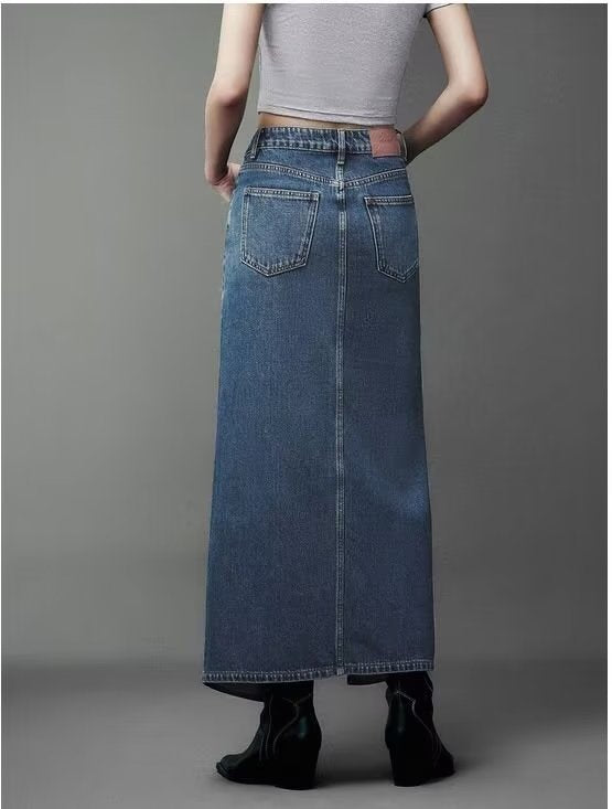 Skirts: Niche Skirt Summer Asymmetric Oblique Placket Front Slit Denim