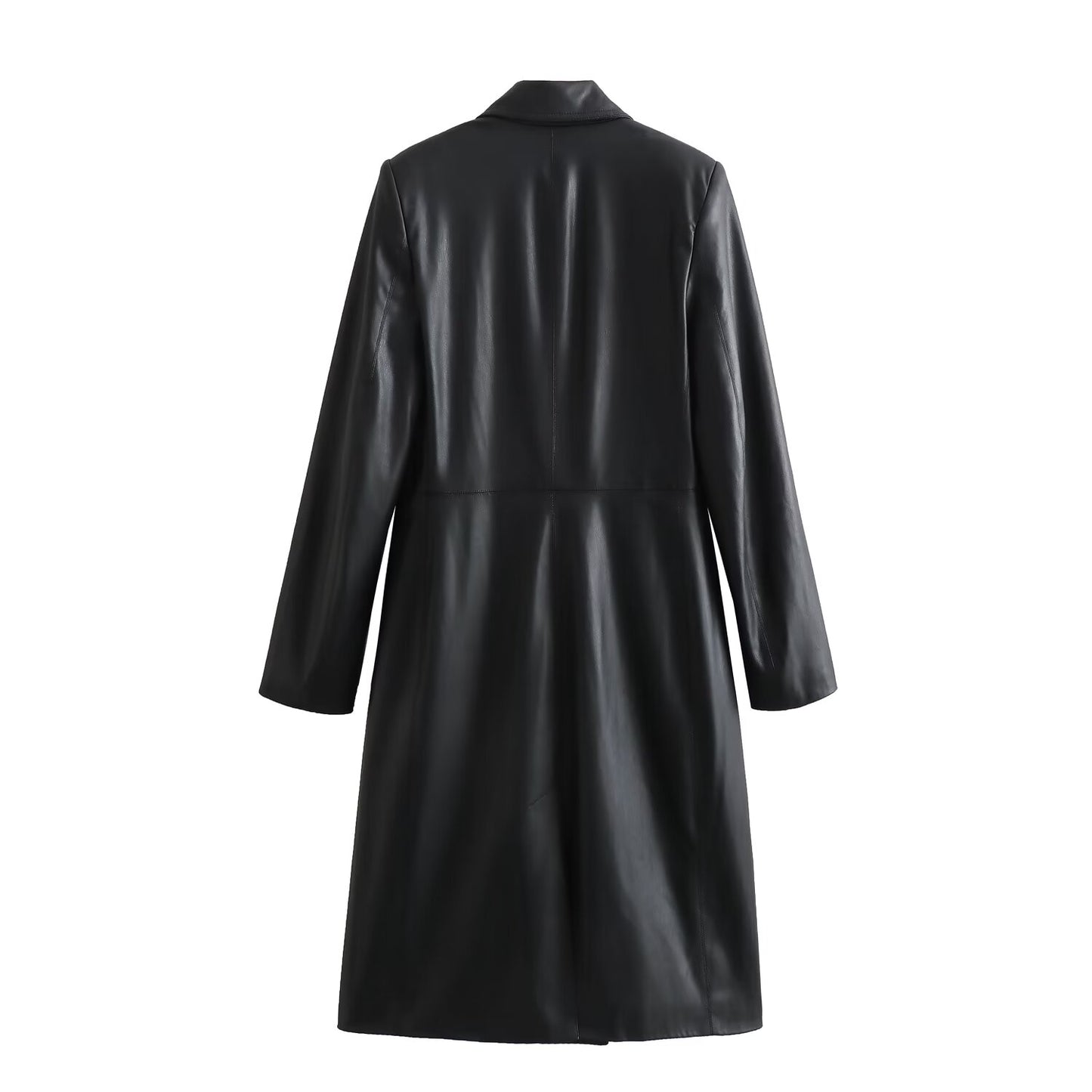 Winter Women Clothing Fashionable All Match Collar Faux Leather Mid Length Coat