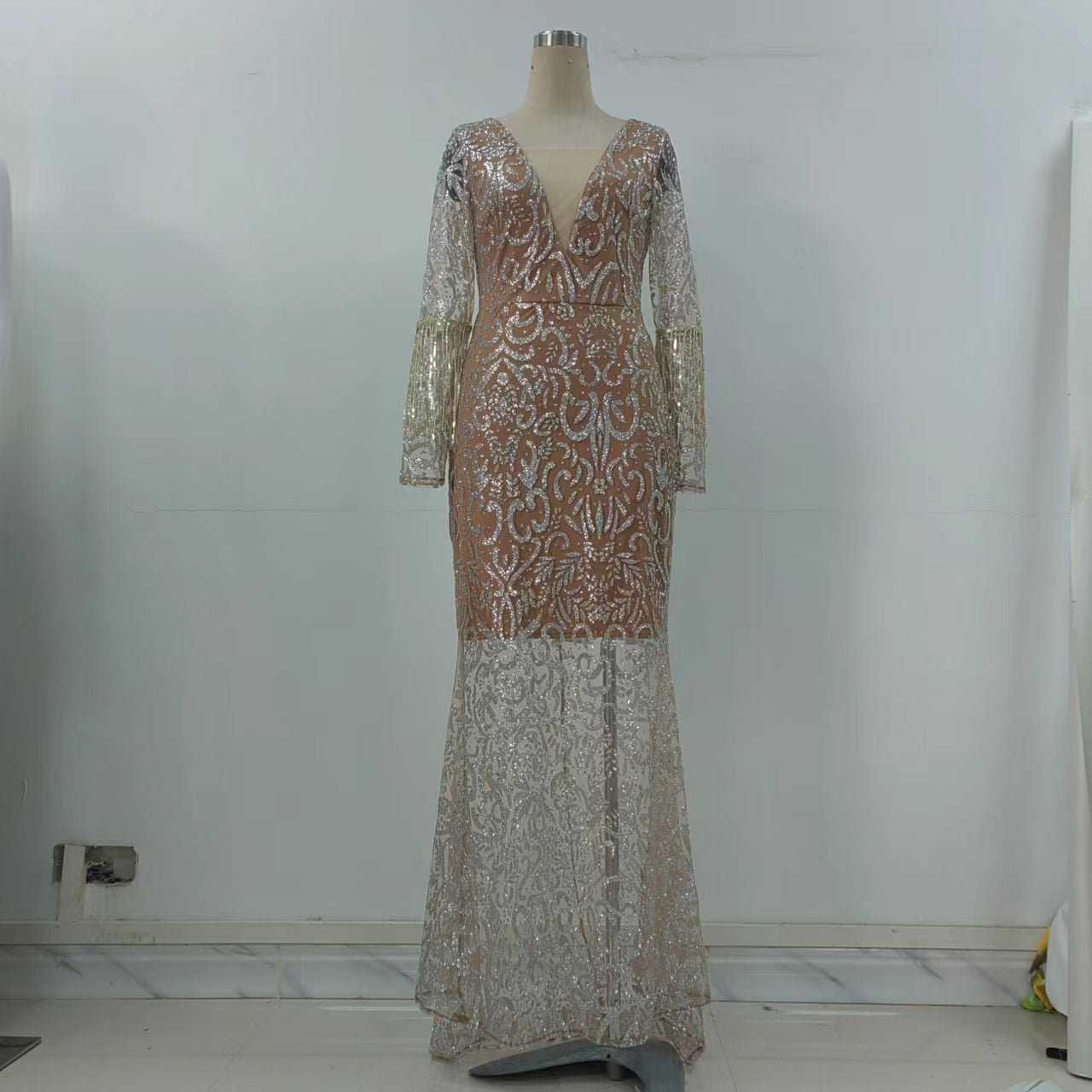 Gowns: Fishtail Gold Tassel Elegant Dress