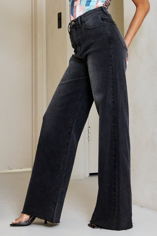 Jeans: HIGH WAISTED WIDE LEG JEAN