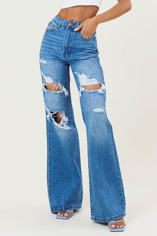 Jeans: HIGH WAISTED WIDE LEG JEAN