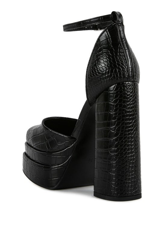 Shoes: Tempt Me Croc Textured High Heeled Block Sandals
