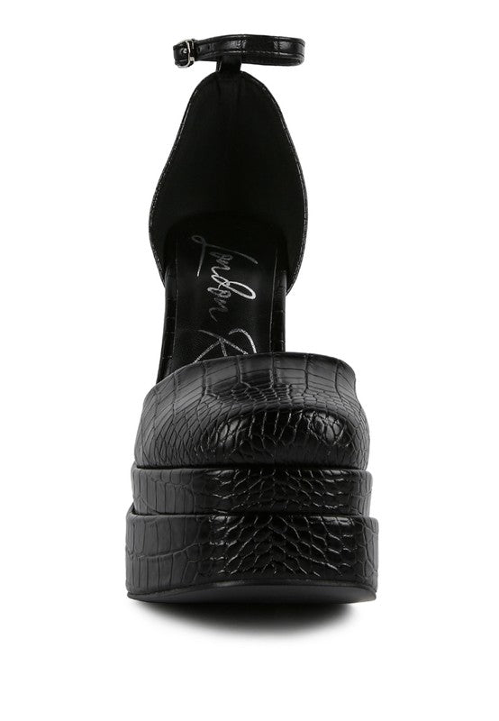 Shoes: Tempt Me Croc Textured High Heeled Block Sandals