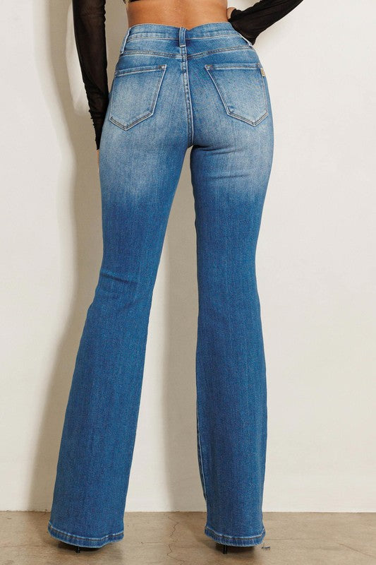 Jeans. HIGH RISE DISTRESSED FLARE JEANS