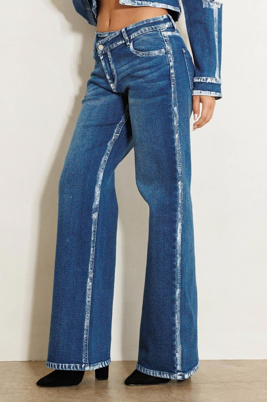 JEANS. CROSSED LOW RISE HAND BLUSH PAINTING WIDE JEANS