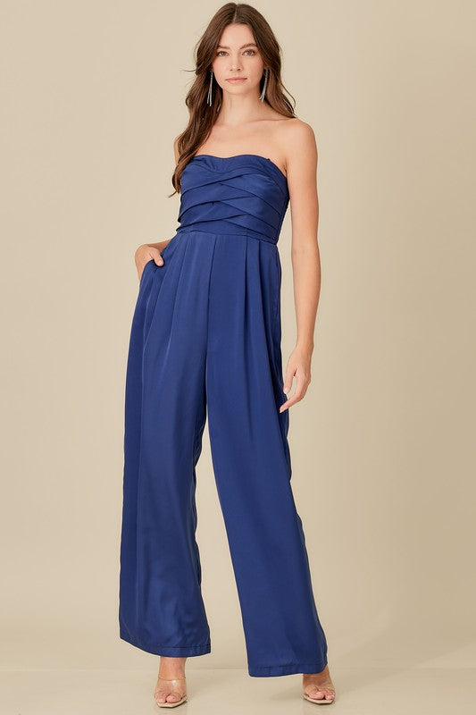 Jumpsuits: OVERLAPPING TOP DETAILED JUMPSUIT