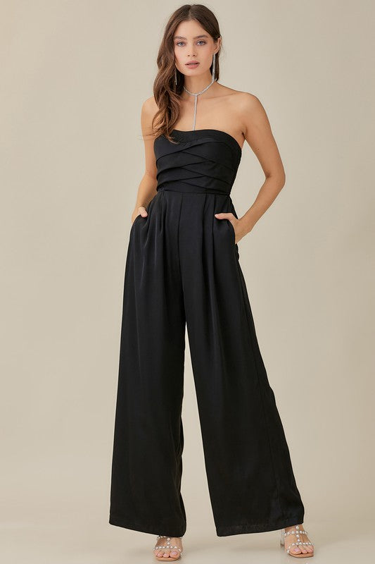 Jumpsuits: OVERLAPPING TOP DETAILED JUMPSUIT