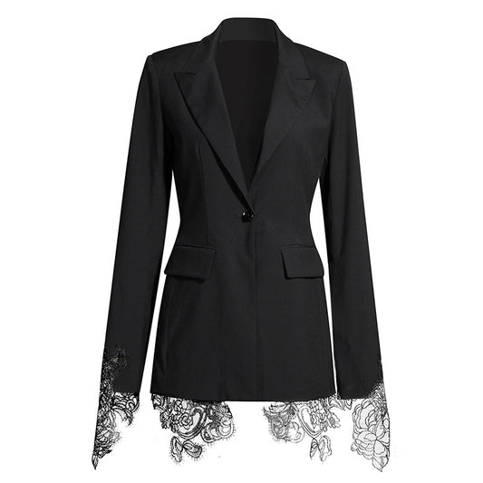 Jackets: Machine Embroidery Lace Patchwork Waist Slimming Drape Coat